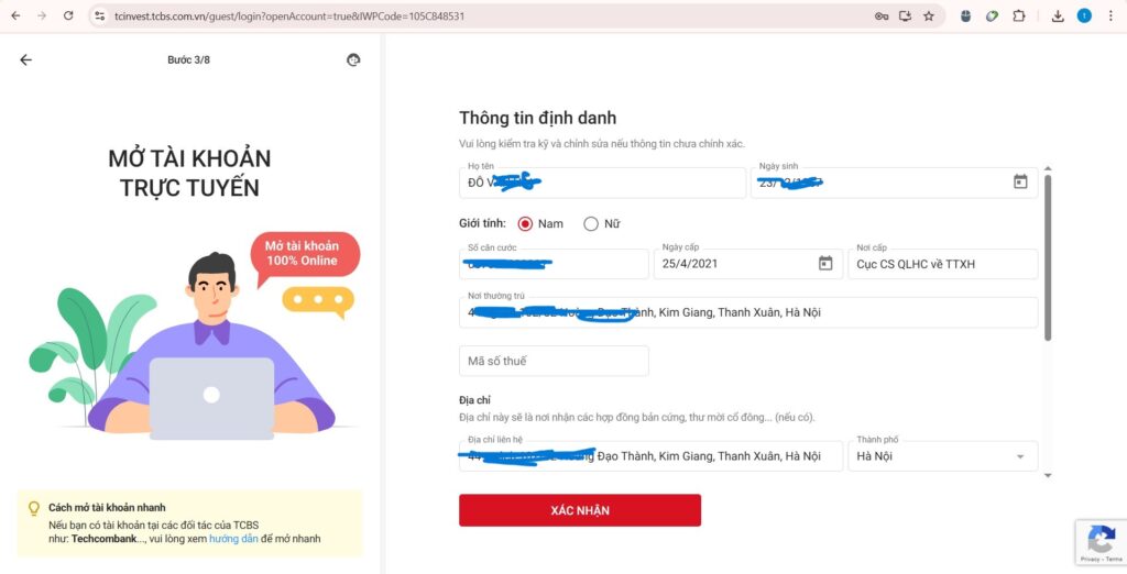 cách mở tài khoản chứng khoán TCBS trên điện thoại